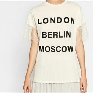 Zara | London Berlin Moscow Tee Lace Sleeves S